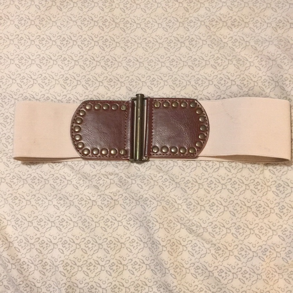 Brown and Cream Slide Latch Belt with Gold details